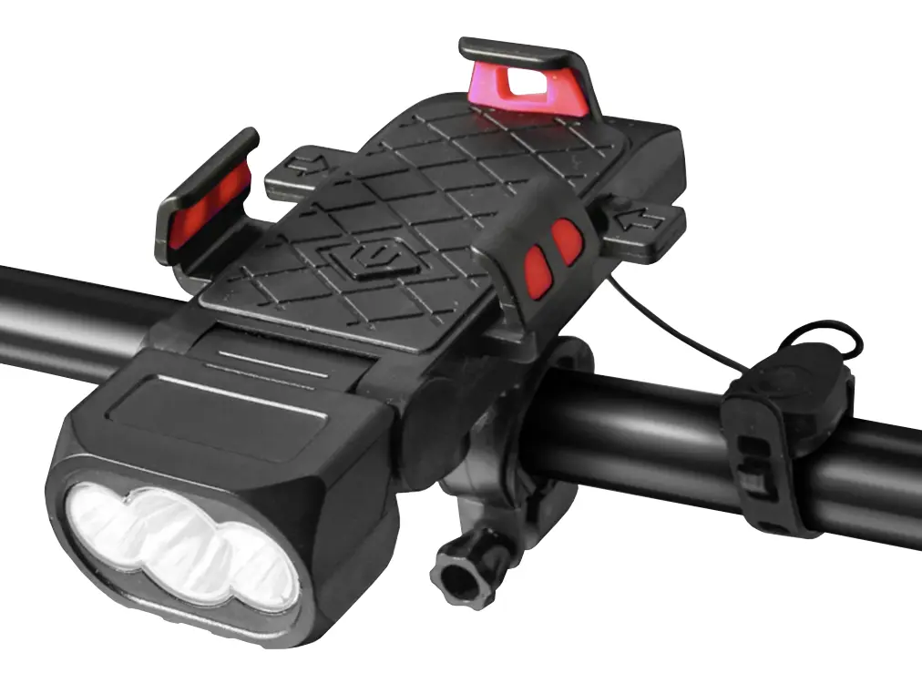 550 lumen bicycle phone holder with power bank – rechargeable USB bicycle light with horn
