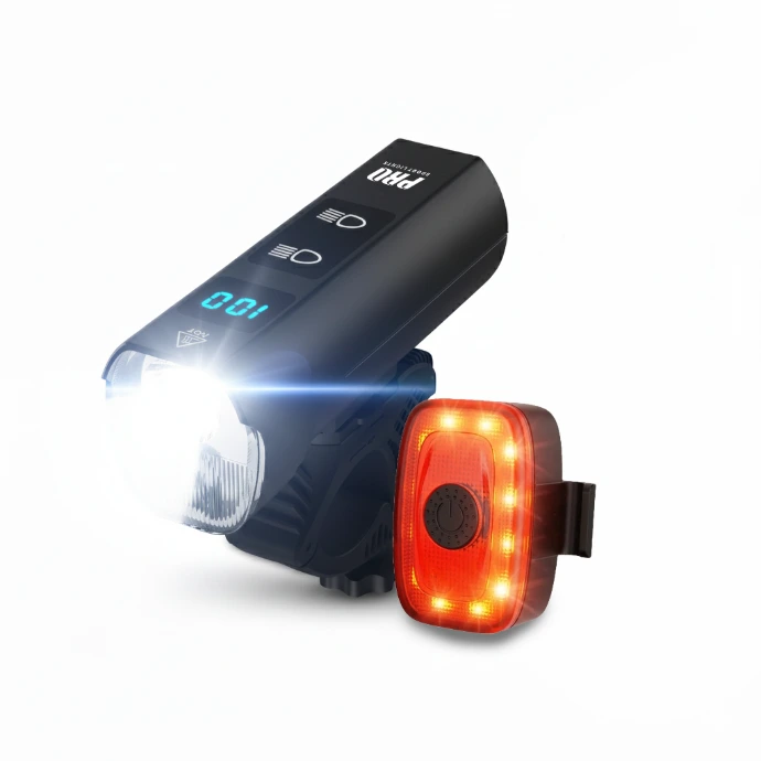 Rechargeable USB LED bicycle front and rear lights 1300 and 120 lumen