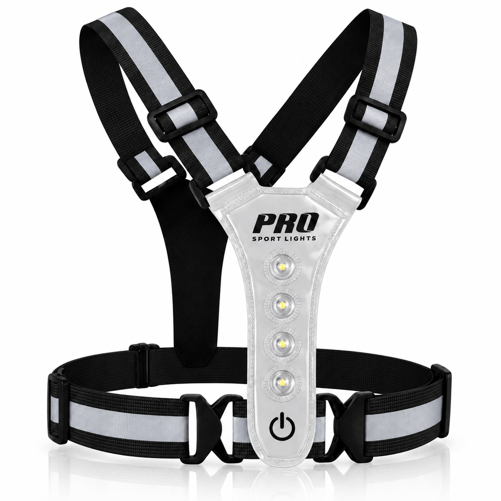 Pro Sport Lights LED safety vest with 8 LEDs – white