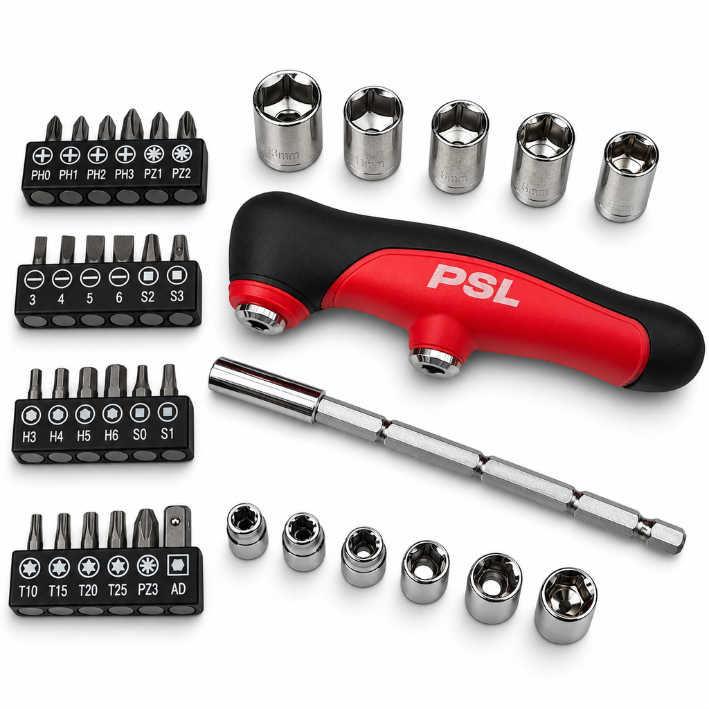 37-piece screwdriver set with T-handle, bits and sockets