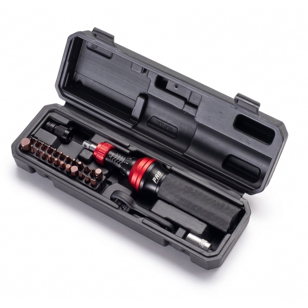 Pro Sport Lights 1–8 Nm torque screwdriver in a 28-piece set